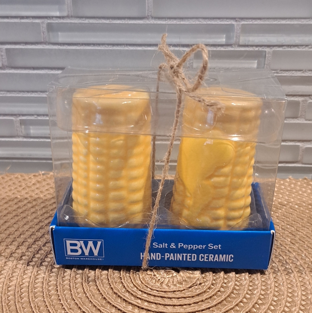 Corn Cob with Butter Salt & Pepper Shakers Set Mini Boston Warehouse NIB